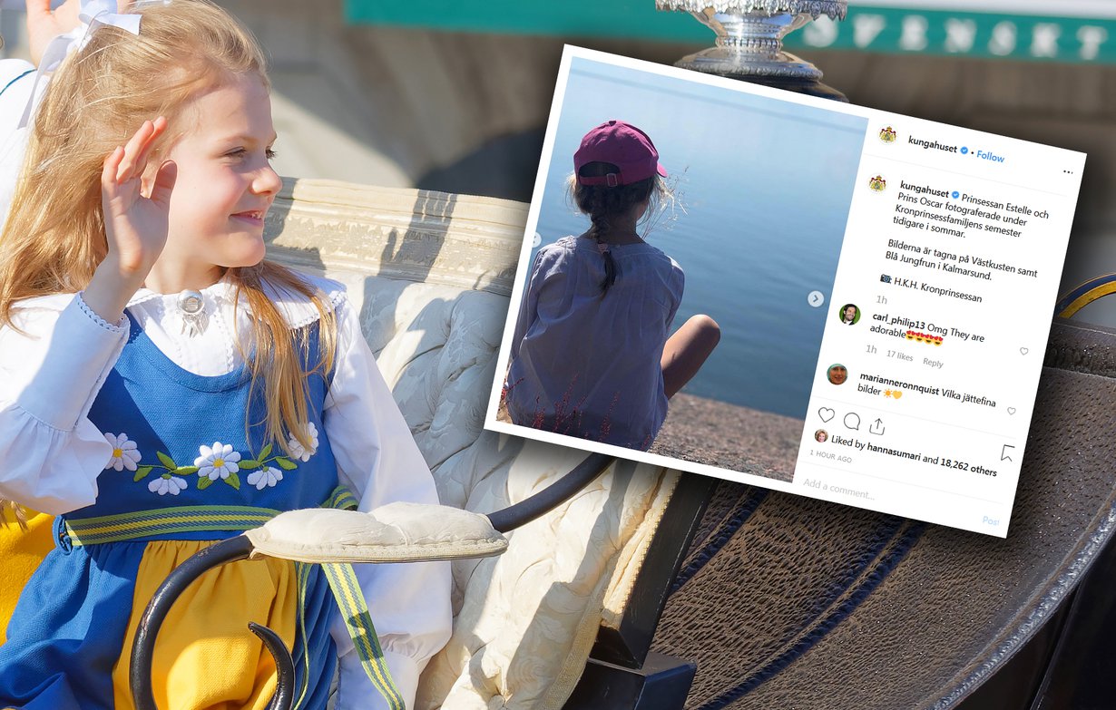 Prinsessa Estelle kuvattuna kesäkuun alussa kansallispäivänä (vas.) ja myöhemmin kesällä (oik.).
