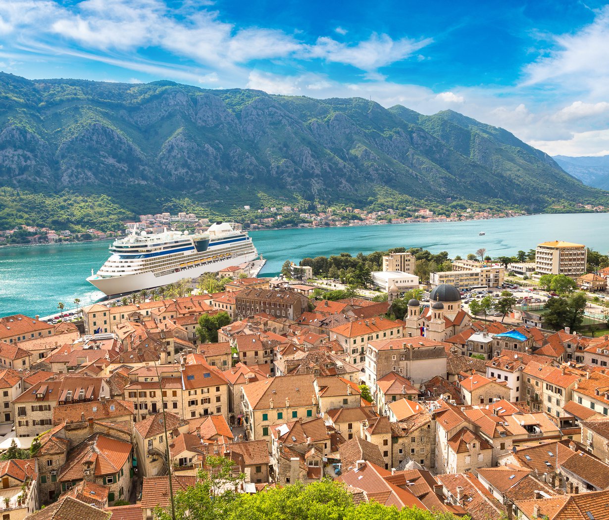 Risteilyllä maissa ollaan 6–12 tuntia. Tässä Montenegron Kotor.