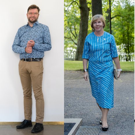 Ministerit Maria Ohisalo, Timo Harakka, Anna-Maja Henriksson ja Mika Lintilä työasuissaan.