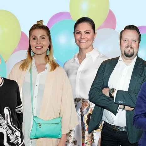 Jaatko syntymäpäivän Juha Tapion, Essi Hellénin, prinsessa Victorian, koomikko Sami Hedbergin tai prinssi Harryn kanssa? Kuvat: Sanoma-arkisto, MVPhotos, Shutterstock