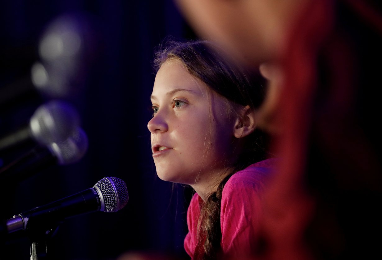 Greta Thunberg kuvattuna 23. syyskuuta YK:n ilmastokokouksessa pitämänsä puheen aikana.
