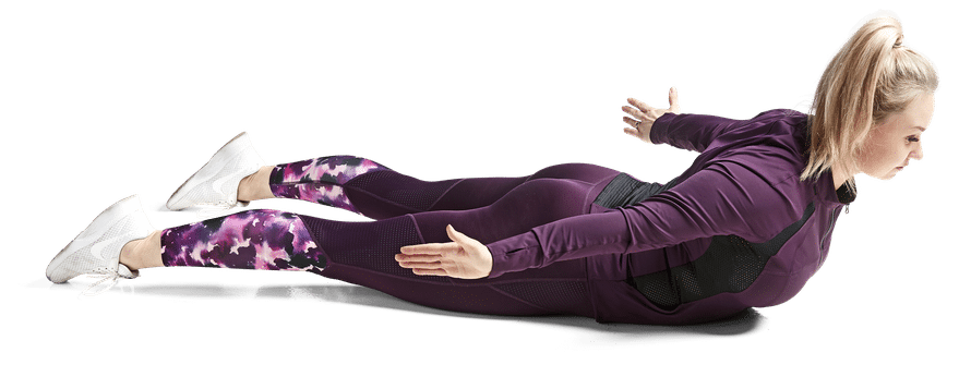 Personal trainer Anni Vallius näyttää tehokkaan kehonpainoliikkeen selälle. Kuva: <span class="photographer">Juha Salminen</span>
