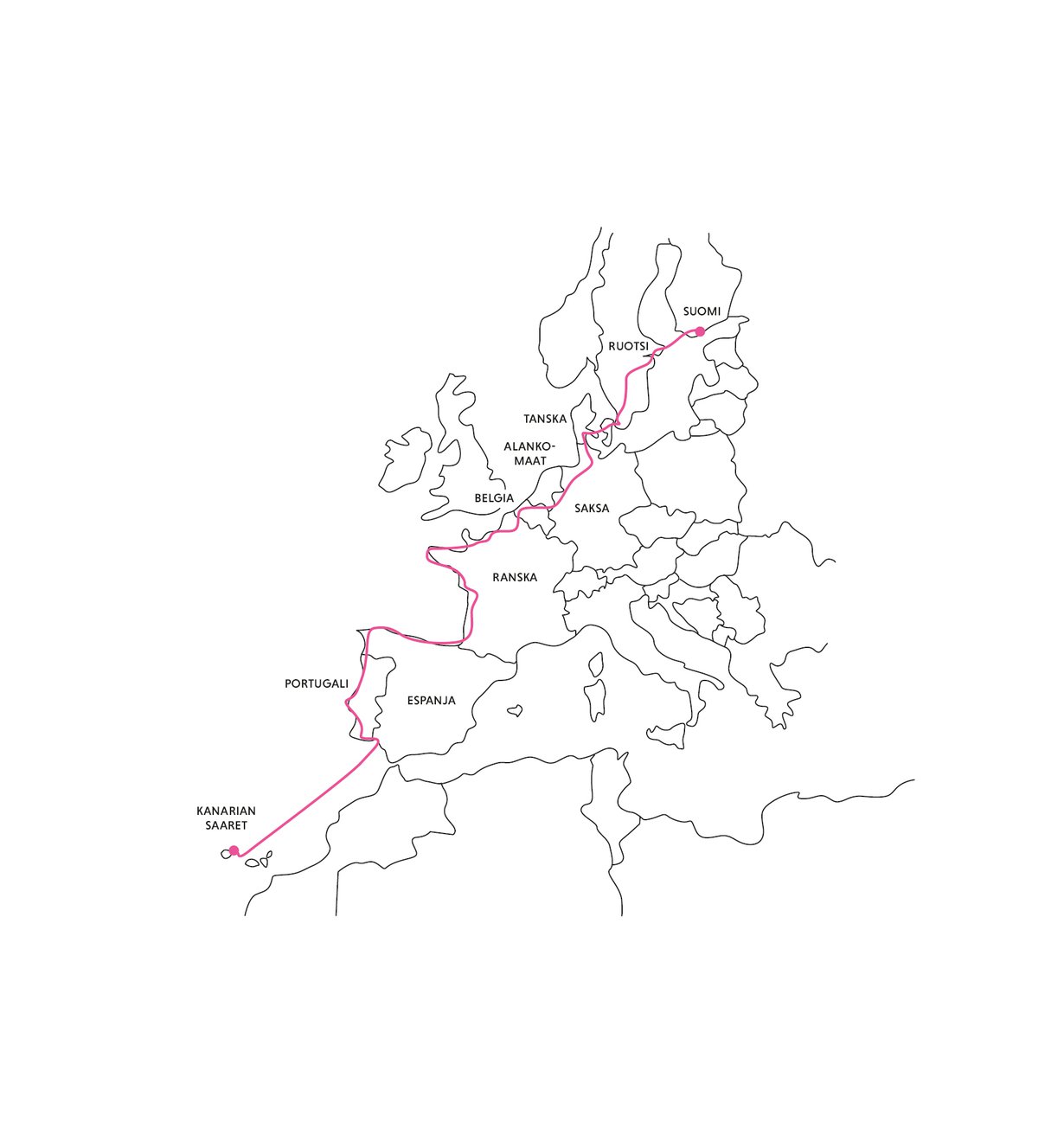 Reitti kulki Euroopan länsirannikkoa Etelä-Espanjaan. Matka Kanariansaarille tehtiin lautalla.