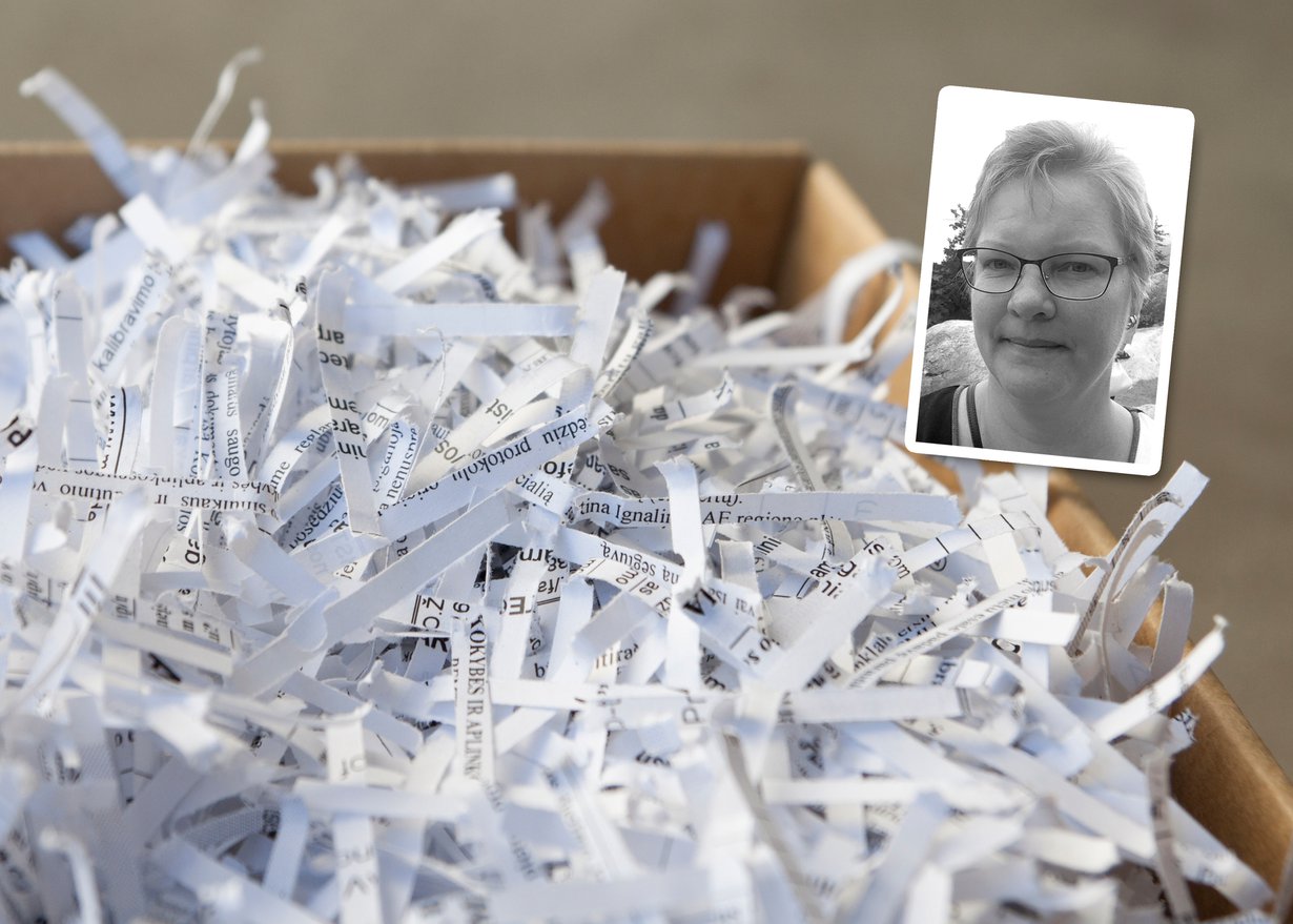 Marjo Venno pisti kaikki syöpään liittyvät paperit silppuriin. Se teki hyvää. Kuva: Shutterstock ja Marjo Venno.