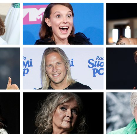 Prinsessa Charlotte, Millie Bobby Brown, Evelina, Cristiano Ronaldo, Sami Kuronen, Jari Sillanpää, Oprah Winfrey, Kristiina Halkola ja Elisabeth Rehn ovat syntyneet noin kymmenen vuoden välein vuosina 1935–2015. Kuvat: Reuters ja Sanoma-arkisto