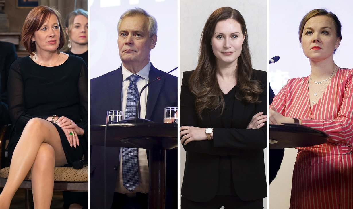 Ne hallituskriisin todelliset osapuolet. Vasemmalta oikealle: Sirpa Paatero, Antti Rinne, Sanna Marin ja Katri Kulmuni.